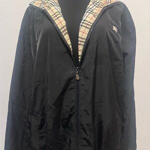 Burberry Labeled Black Jacket with Iconic Plaid Interior